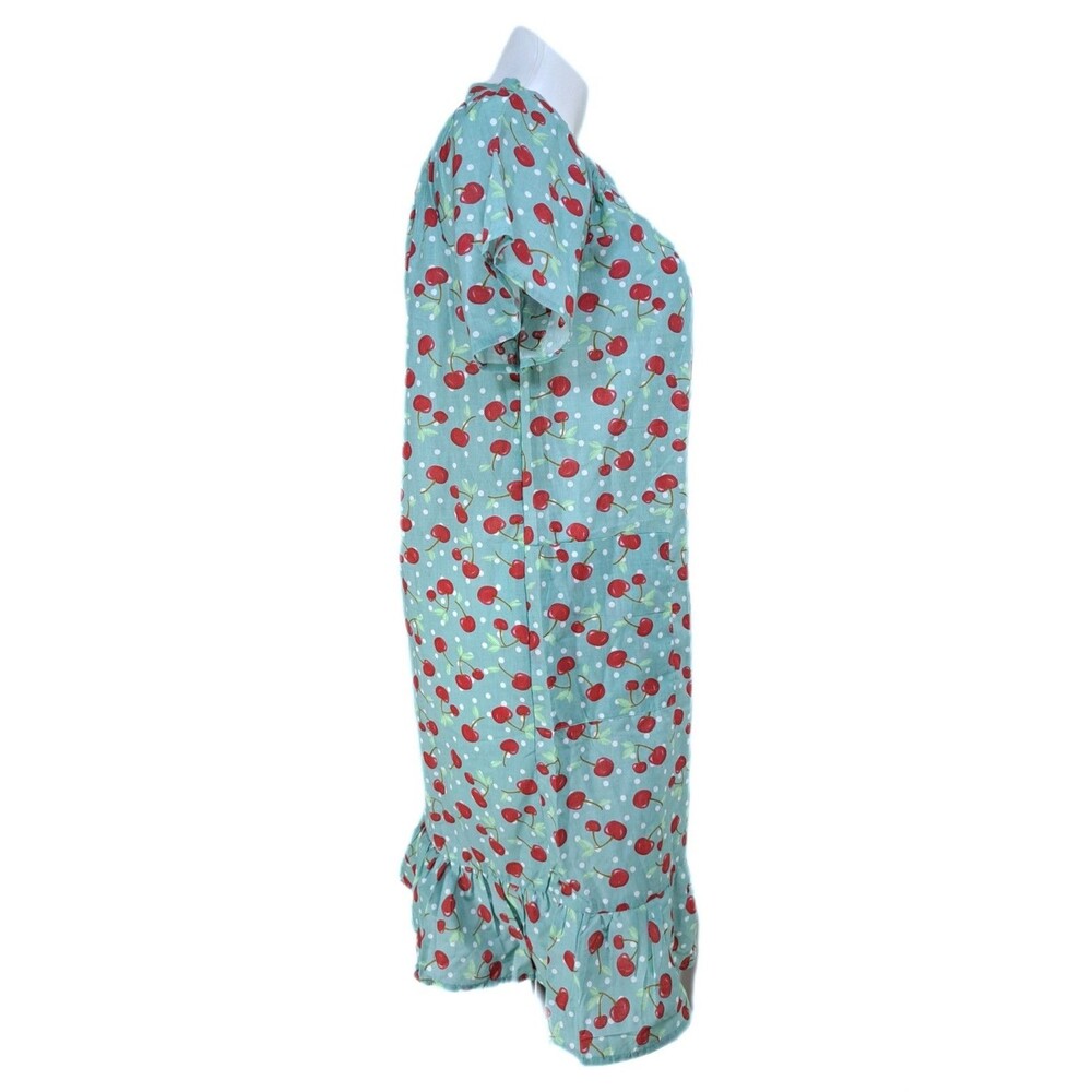 Anthony Richards VTG Teal Cherries Mumu Patio House Dress Midi Women's Size MP - Picture 4 of 9